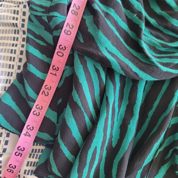 NWT ZARA zebra green black ruched party mini dress elastic puffy sleeves XXL - Picture 10 of 11